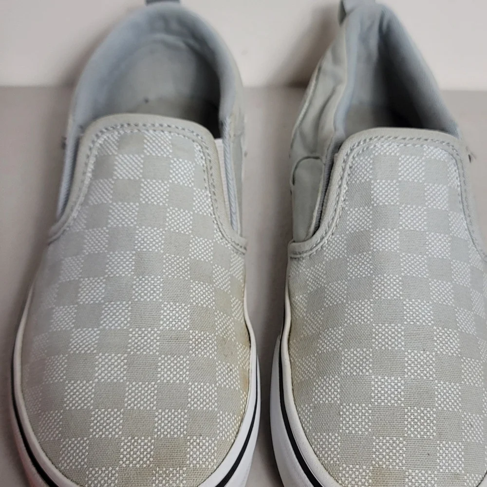 Vans Little girls Slip On Sz 4 Blue Chequered Plaid Slip On Shoes
